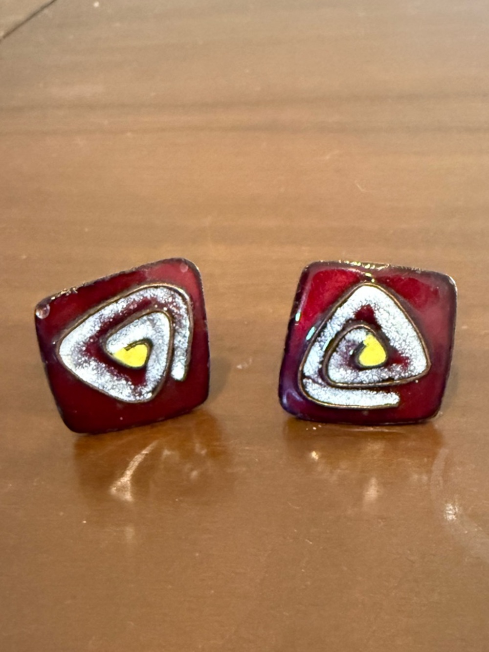 Red Enamel Geometric cuff links